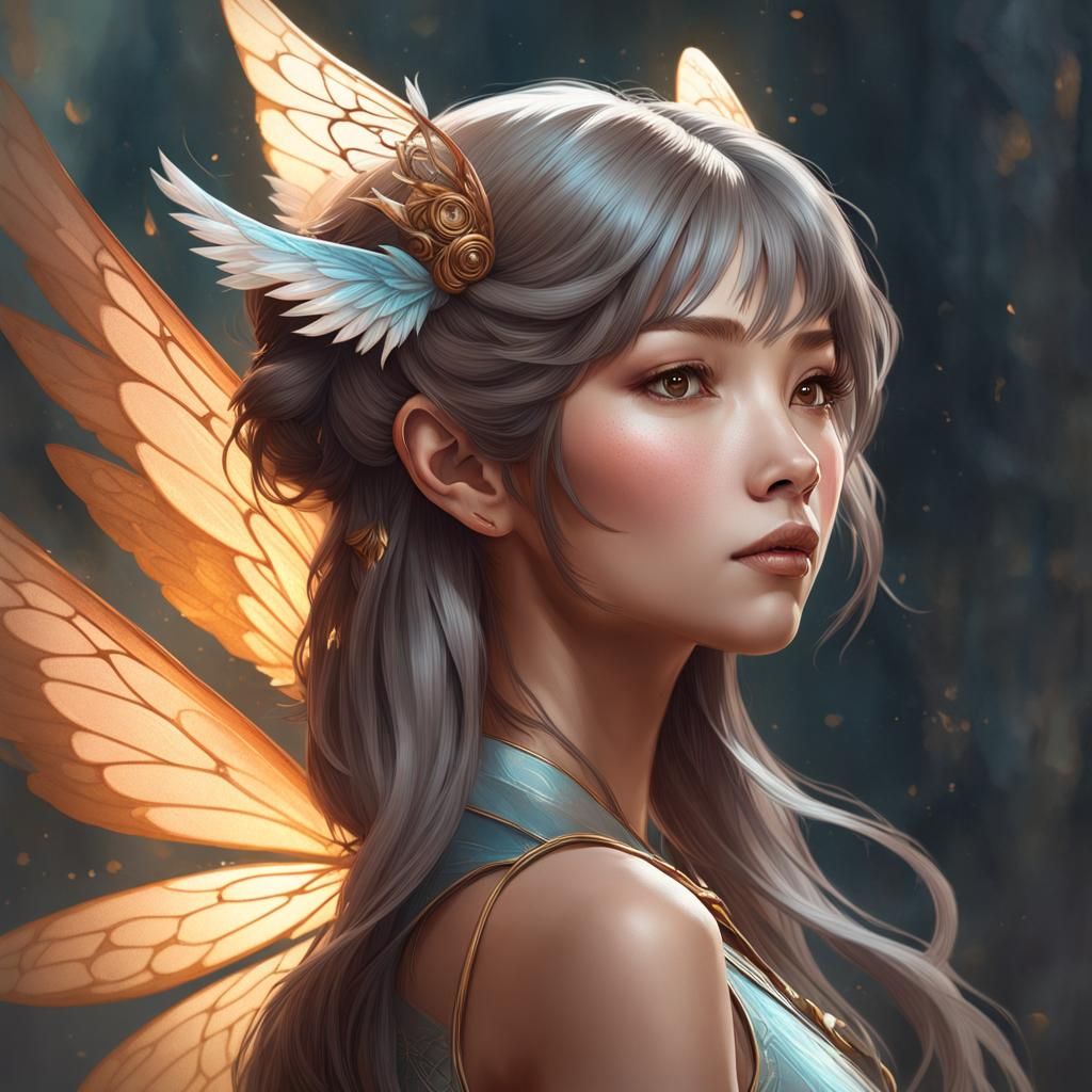 Wolf Fairy Portrait with Delicate Wings