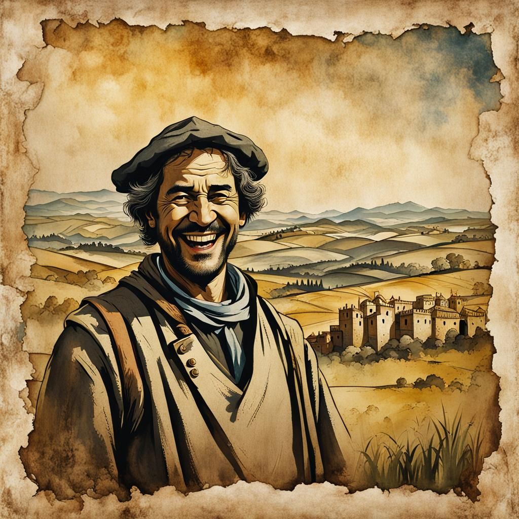 Humorous Medieval Scene in a Vintage Poster Style