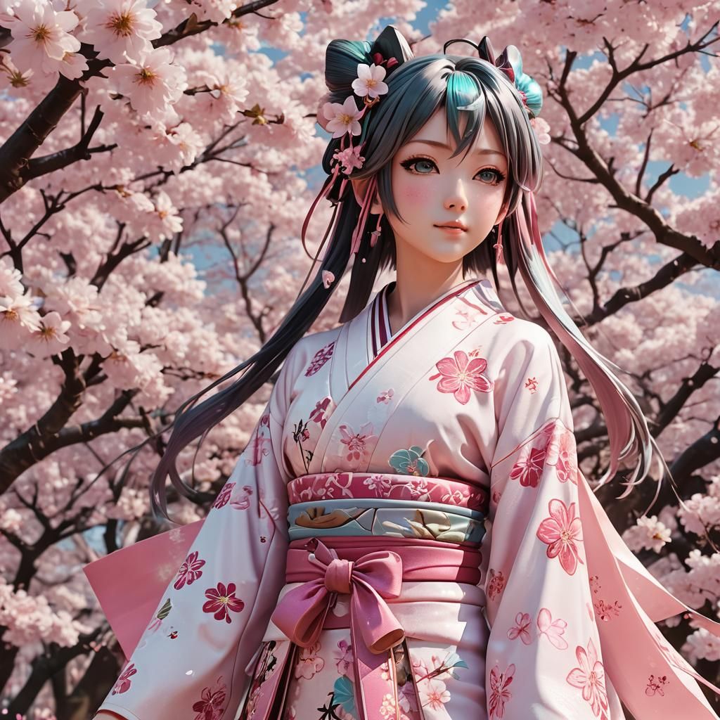 Sakura Miku in Cherry Blossoms: 3D Anime Art
