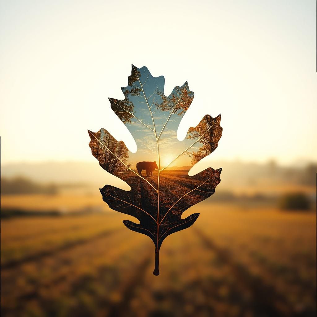 Oak Leaf Double Exposure Collage in Photorealistic Style