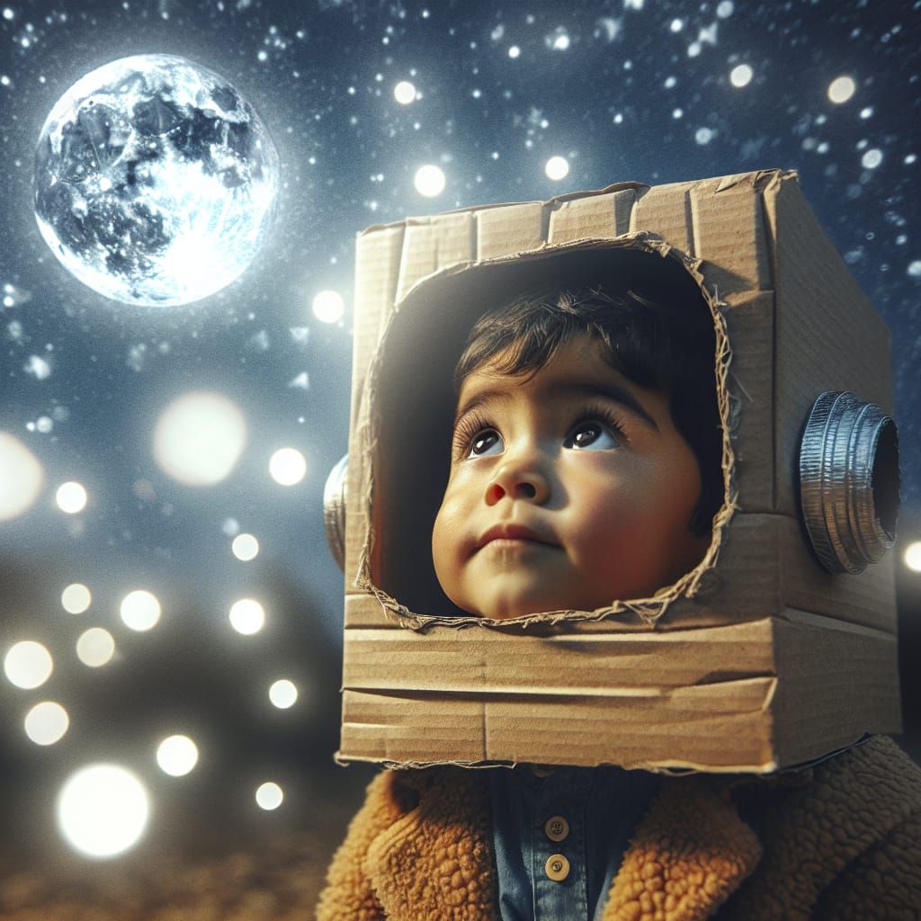 Child Astronaut Dreams Under Moonlight: Digital Painting