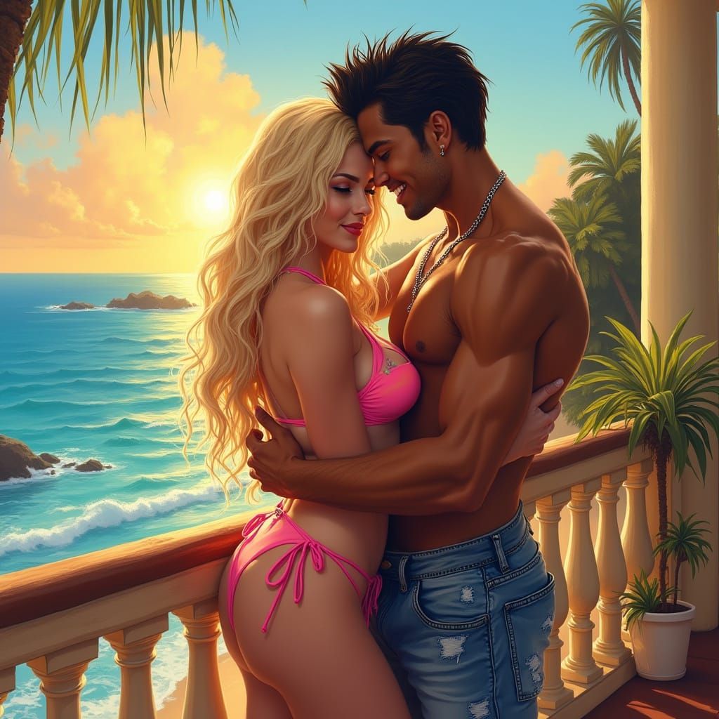 Colombian Sunrise: A Gouache-Style Embrace