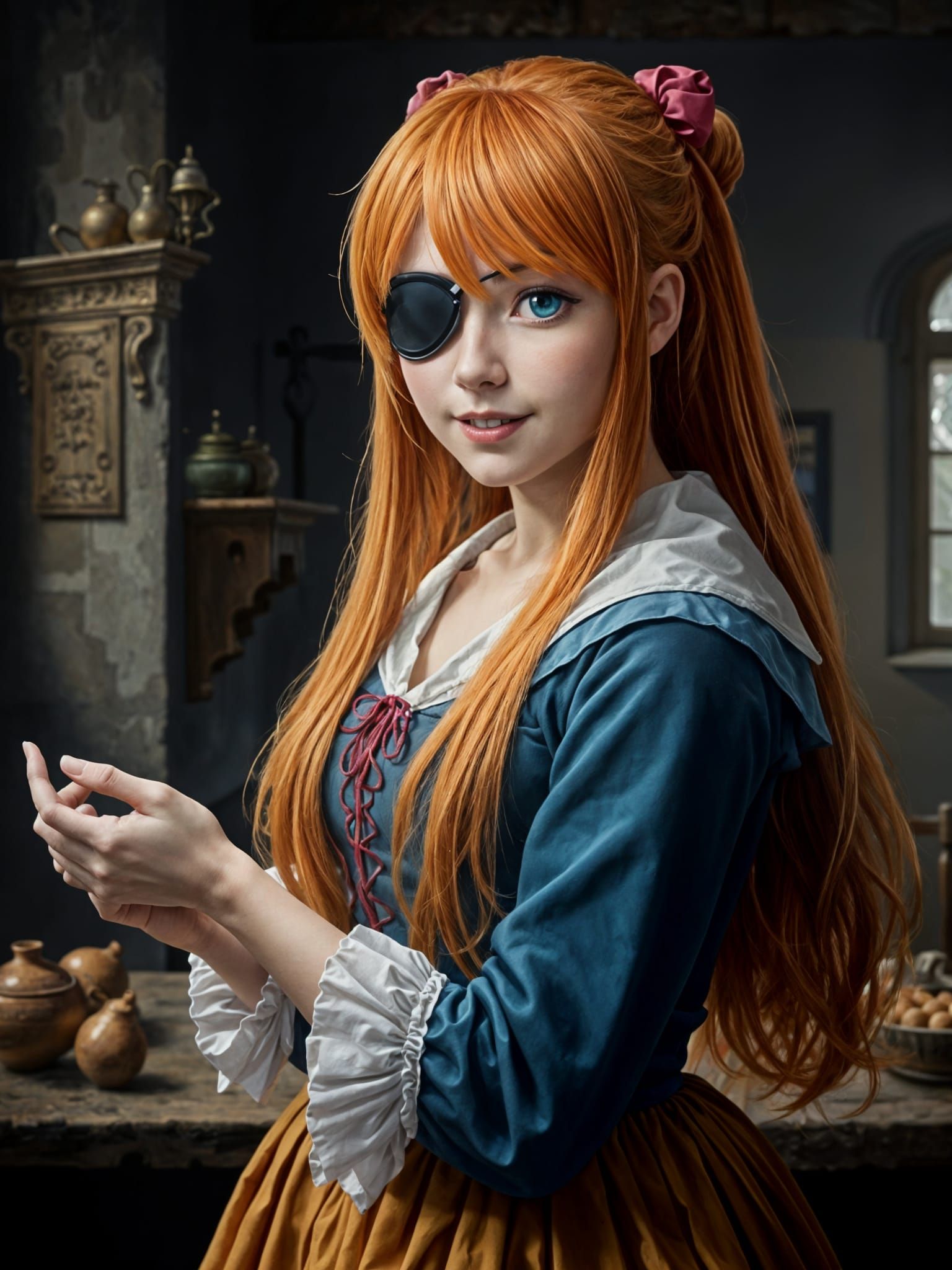 Vermeer-Inspired Portrait of Asuka Langley in 17th Century A...