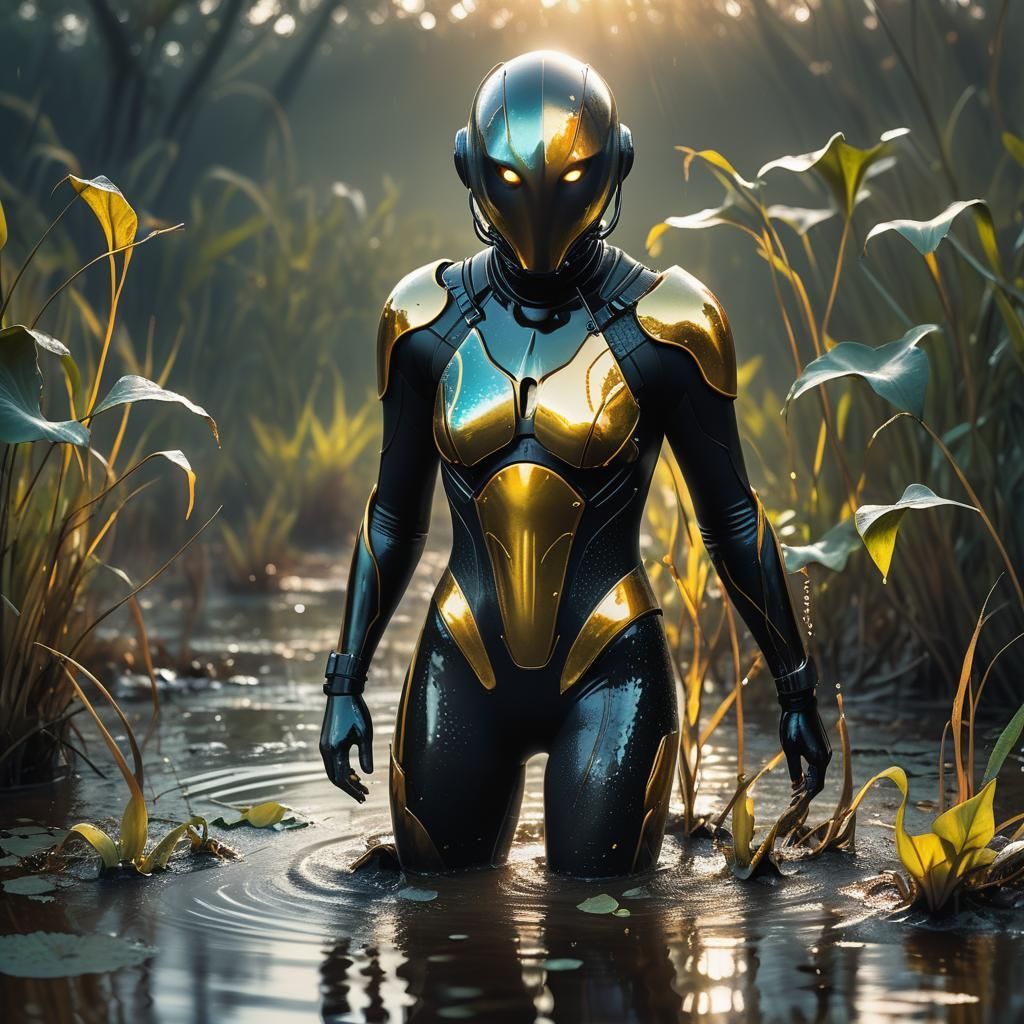 Manta Woman Emerges from Swamp in Hyperrealistic Digital Art