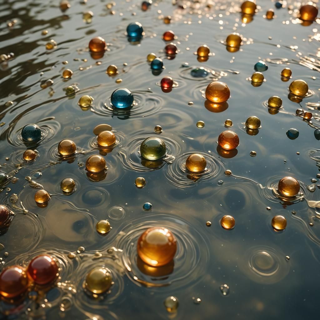 Wax Art and Marbles on Rippling Water