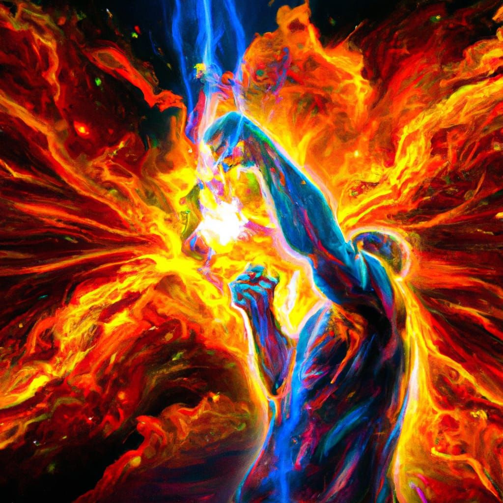 Cosmic Fire Spell Unleashed: Holographic Astral Illustration
