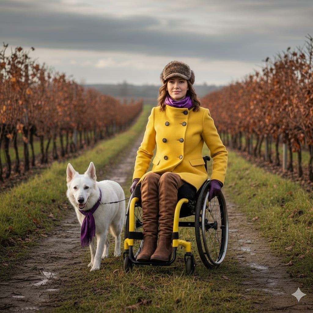Woman in Yellow Wheelchair in Autumn Countryside