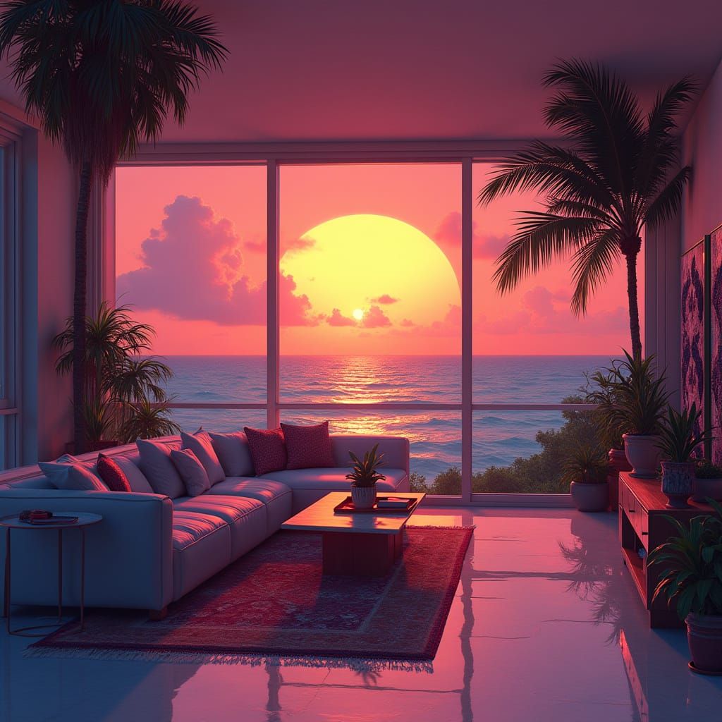 1980s Miami Condo Living Room at Sunset
