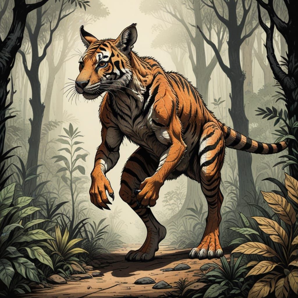 Spooky Jungle Tiger Roo in Bold Pen and Ink