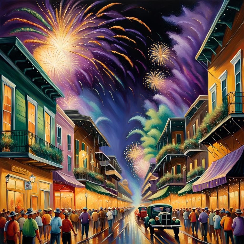 Mardi Gras Fireworks: An Abstract Expressionist Oil Painting