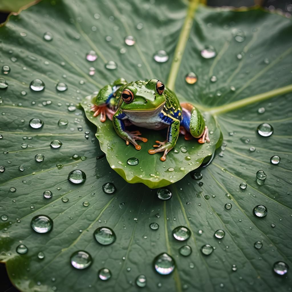 Frog in Raindrop: Macro Digital Photography