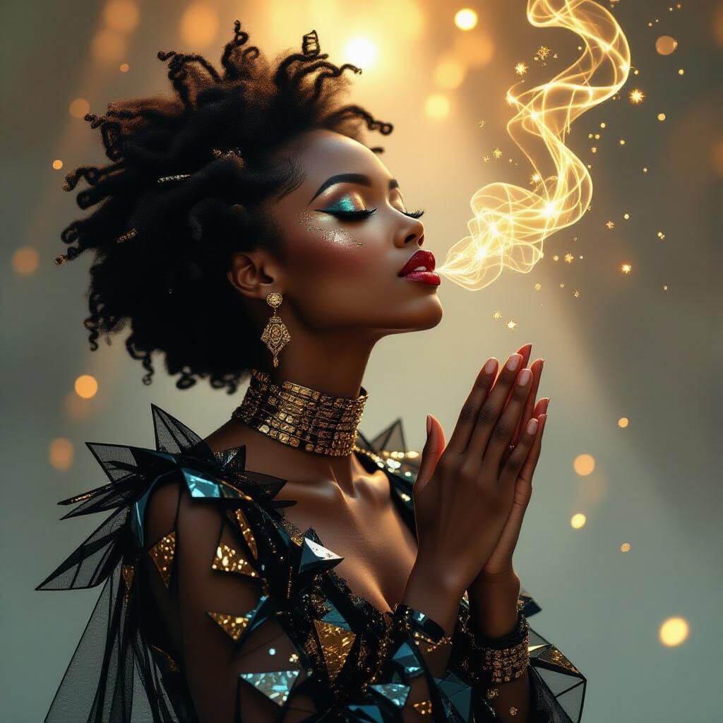 Regal Glass Goddess Echoing Afrofuturism