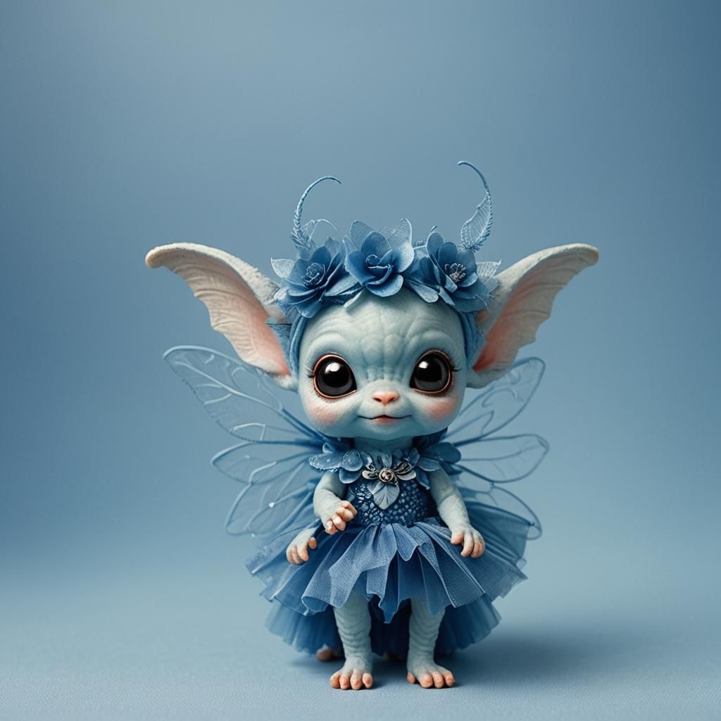 Blue, blue, blue, cute little blue imp with blue tulle wings...