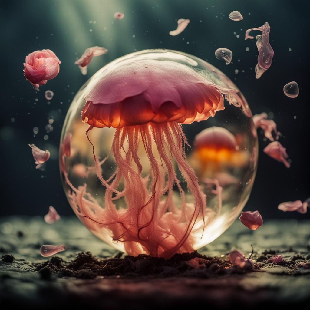 Rose Smoke in Glass Ball with Shattered Elements