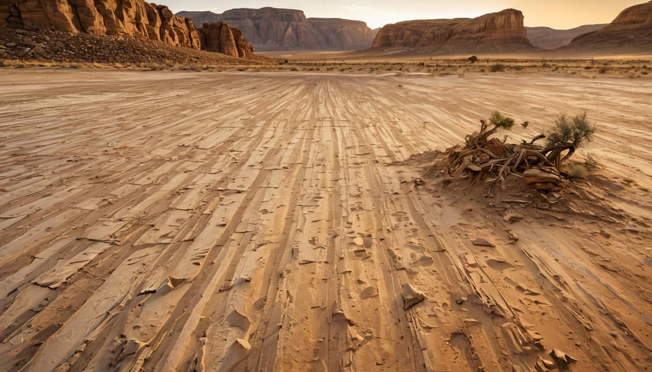 Sandstone Farm in Arid Desert at Golden Hour