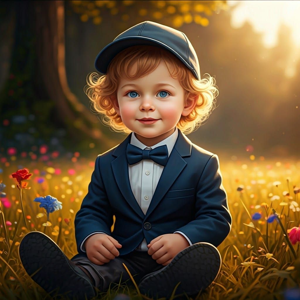 Charming Young Boy in a Vibrant Meadow
