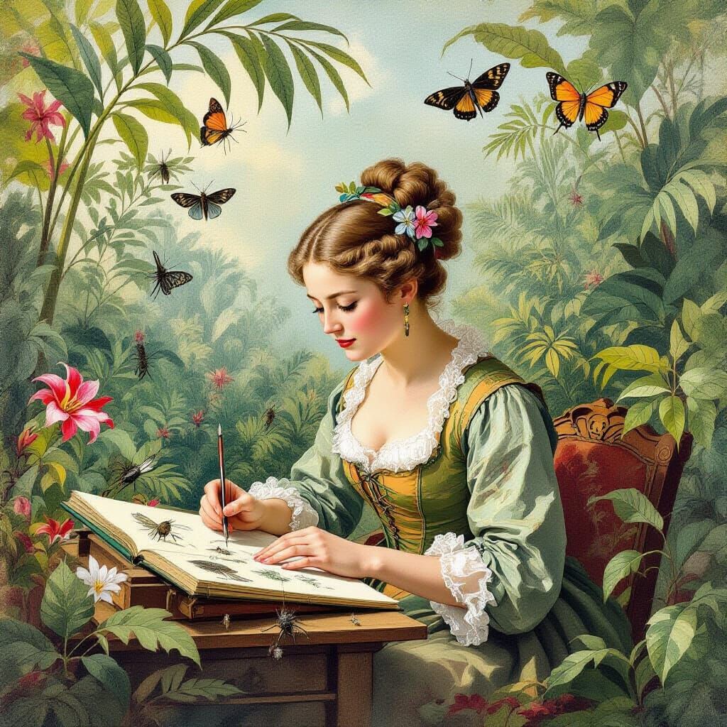 Maria Sybilla Merian Painting Tropical Insects in Watercolor