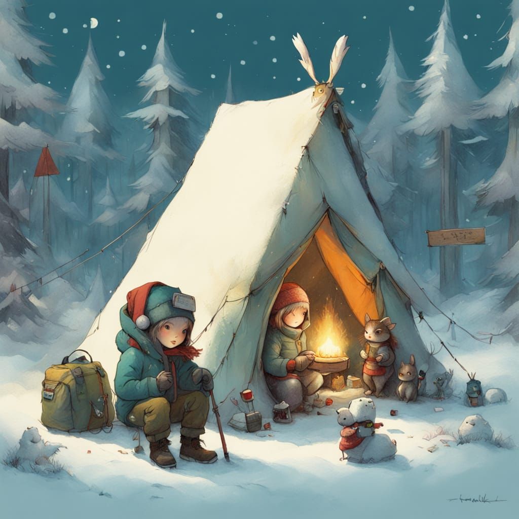 Winter Wonderland Scene in Whimsical Style