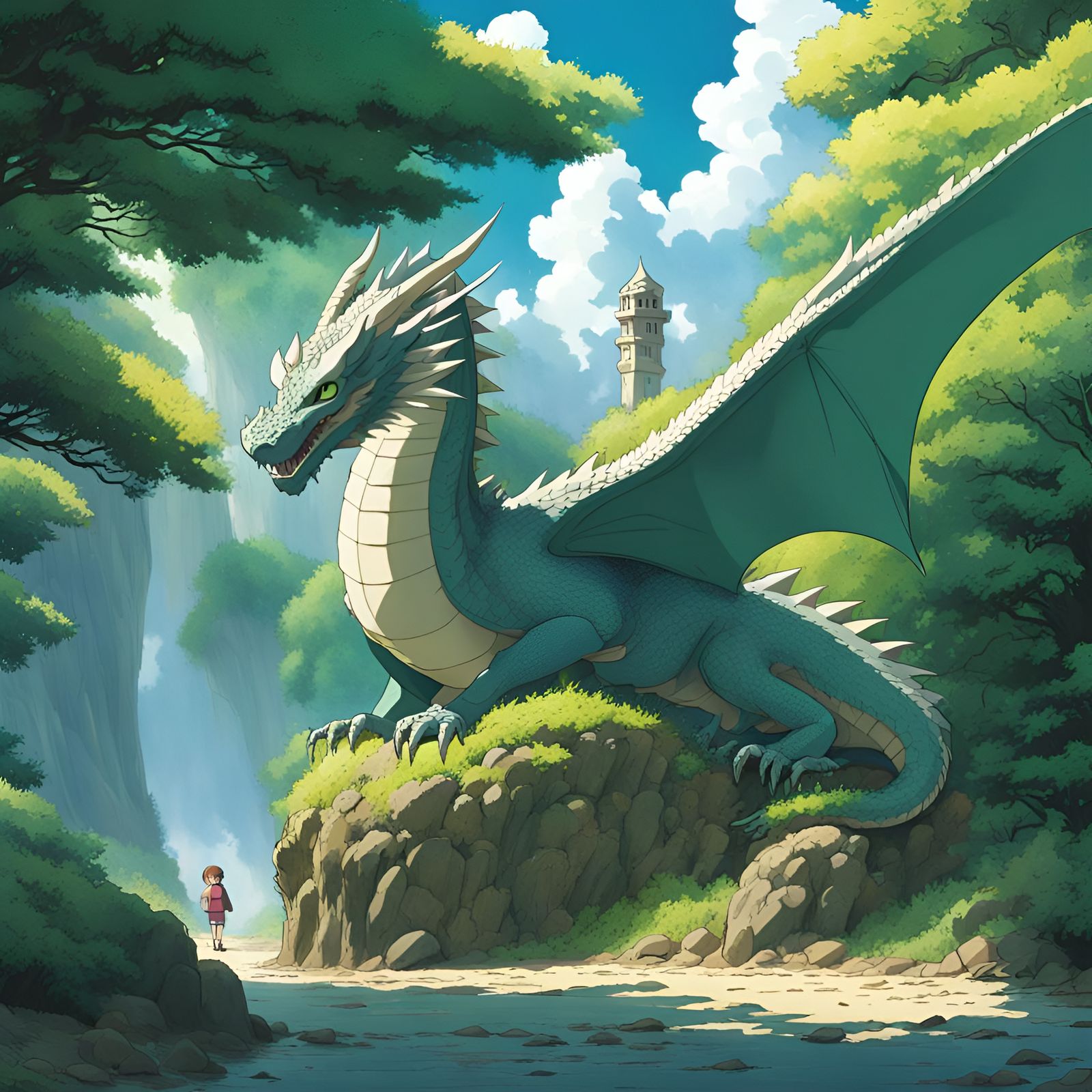 Two Dragons in Studio Ghibli Anime Style