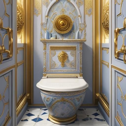Ornate Toilet in Fantastical Bathroom, Whimsical 3D Art