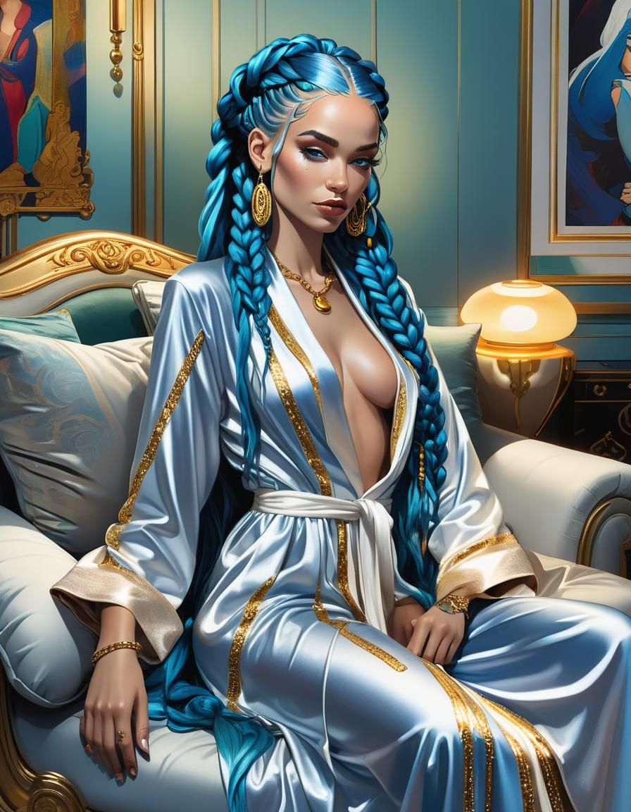 Woman Lounging in Jewel-Toned Living Room