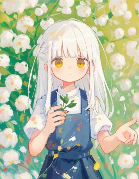 Boy with White Flowers in Expressionist Oil Painting