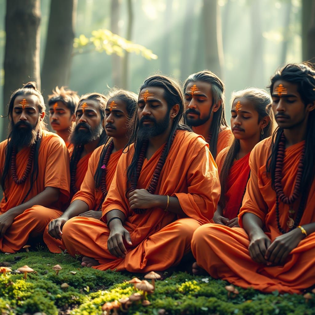 Ethereal Hindu Sages in Sacred Forest