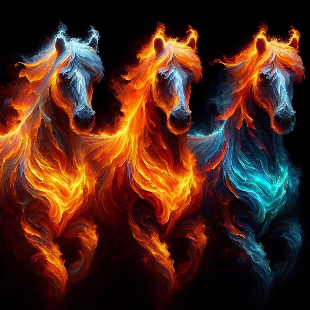 Fiery Ethereal Shire Horses in Flaming Shades
