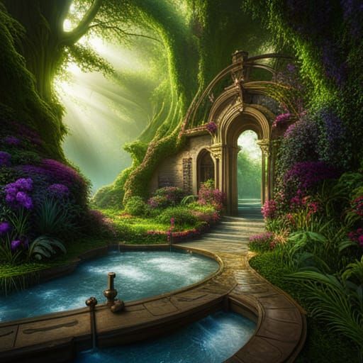 Fantastical Secret Flower Garden in Detailed Matte Painting