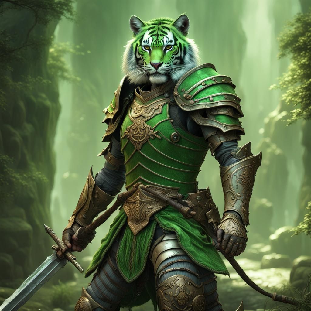 Green Tiger Warrior in Armor, 3D Game Art