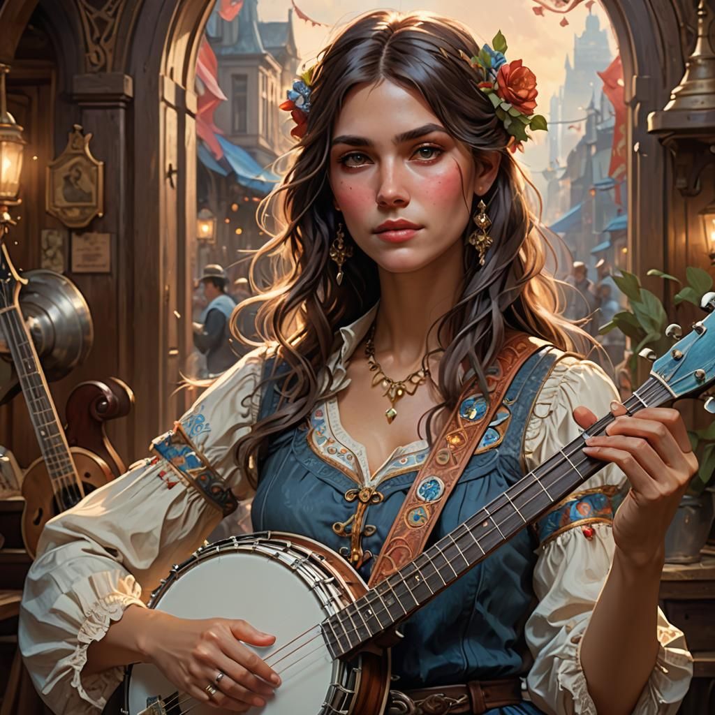 Handsome Man Plays Banjo: Digital Art Portrait