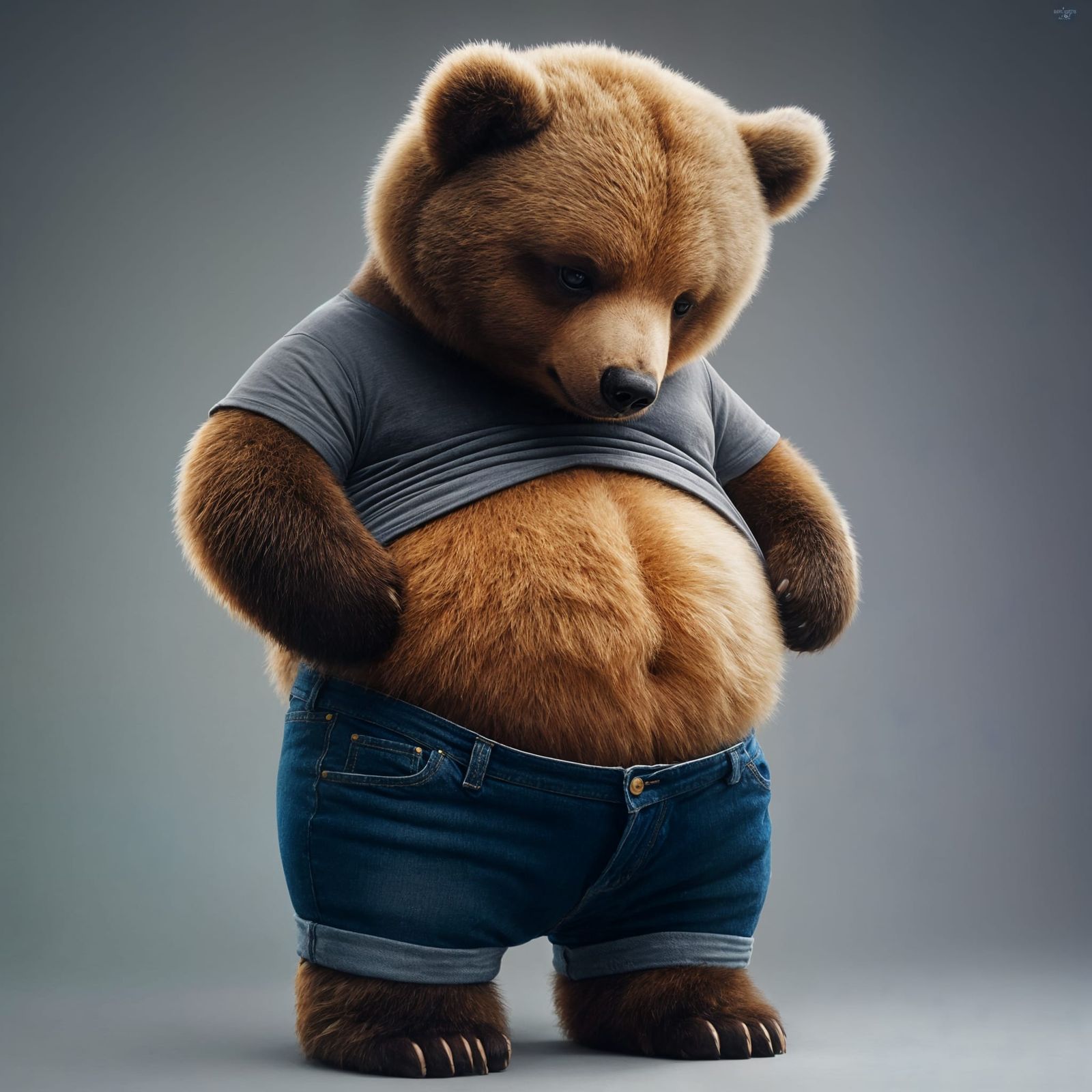 Worried Grizzly Bear with Fuzzy Belly