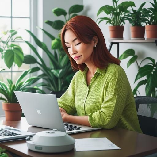 Woman's Home Office with Plants in Natural Light