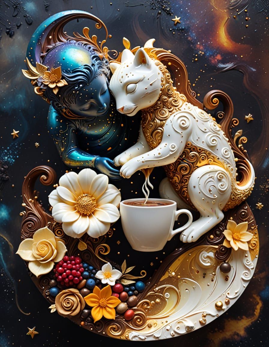 Kindness in Action: Coffee Sculpture in Space, Impasto Style