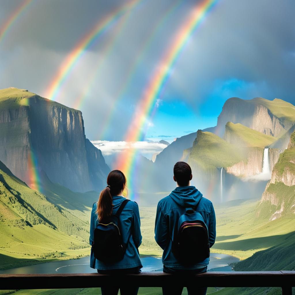 Young Love Mesmerized by a Rainbow
