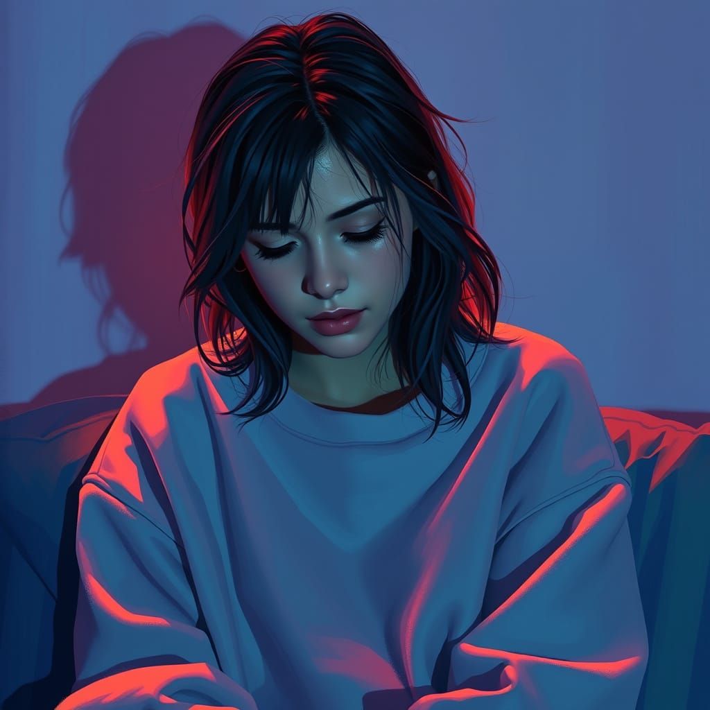 Weary Woman in Serene Sanctuary