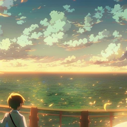 Anime Key Visual in Ghibli and Shinkai Style