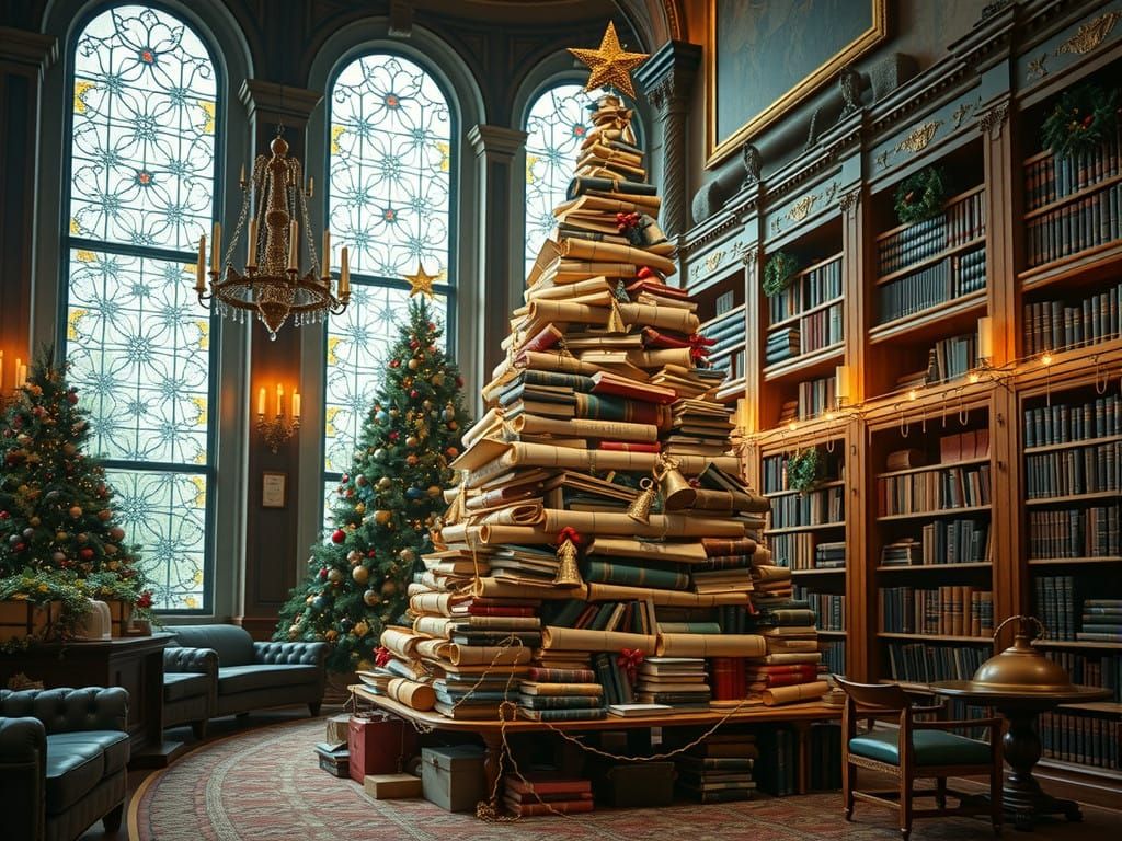 Luxurious New Year Greeting in Elegant Library Setting