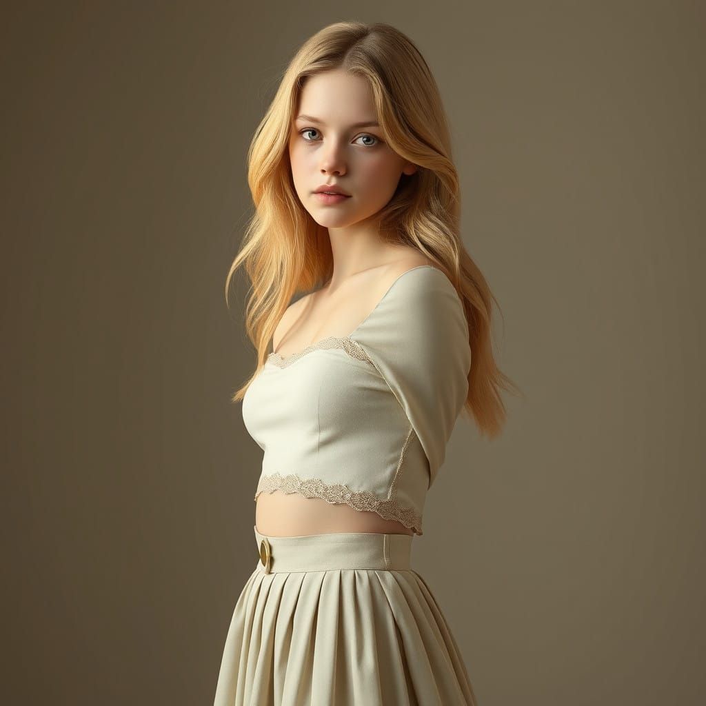 Ethereal Portrait of a Teenage Girl in Soft, Sepia-Toned Ele...