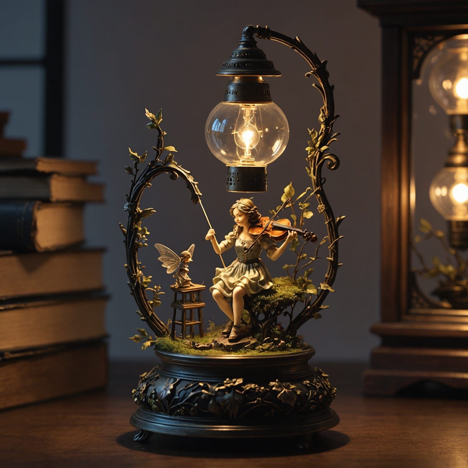 Dazzling Glass Lamp Masterpiece with Miniature Fairy Musicia...