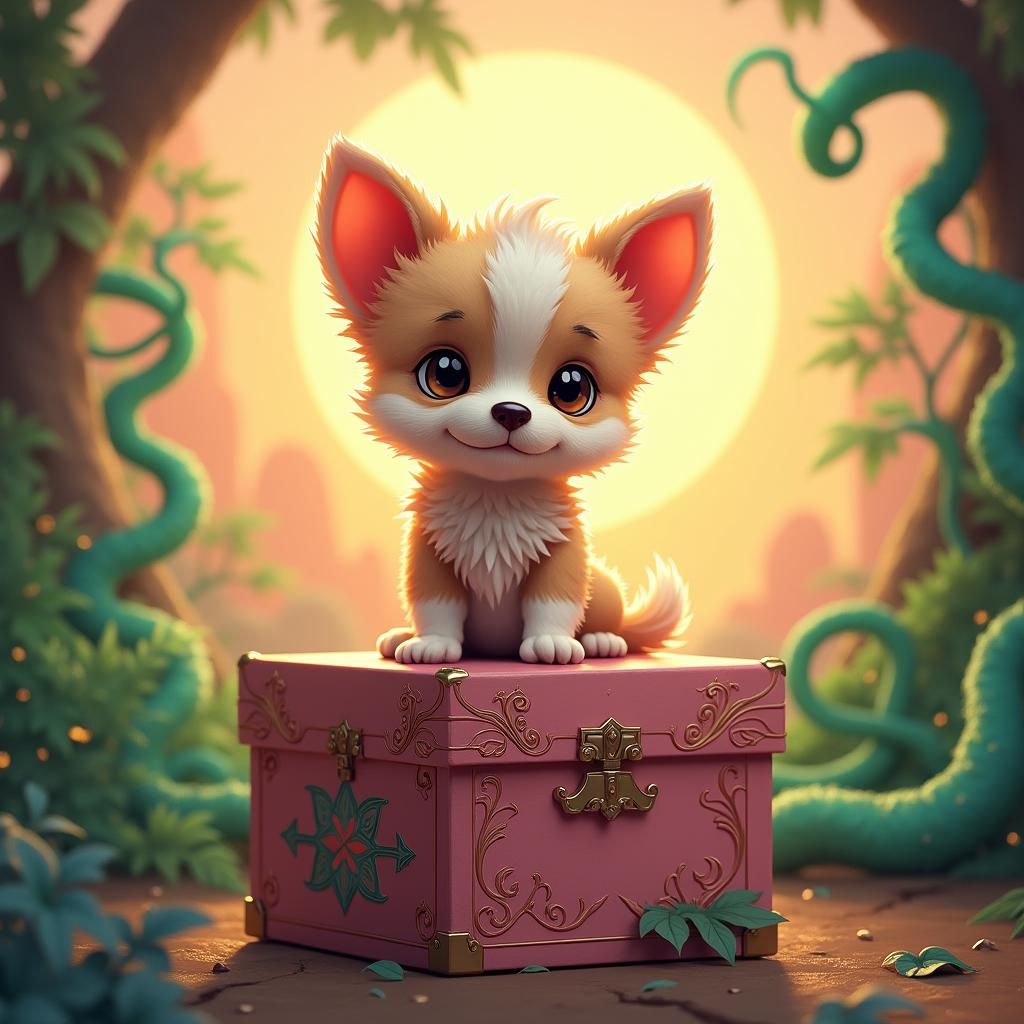 Dog on Pink Box: Fantasy Concept Art