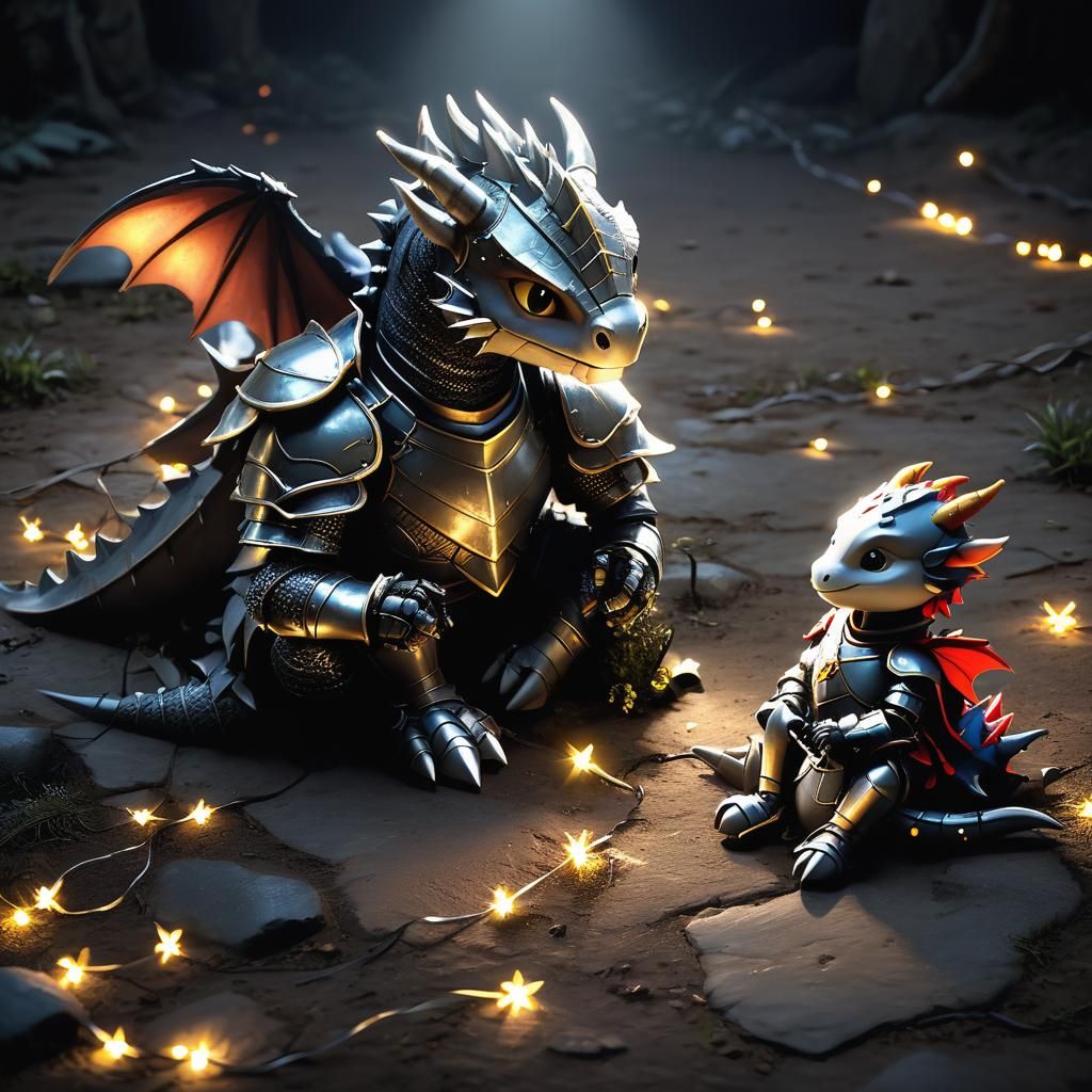 Cute Knight and Dragon Resting in CGI Style
