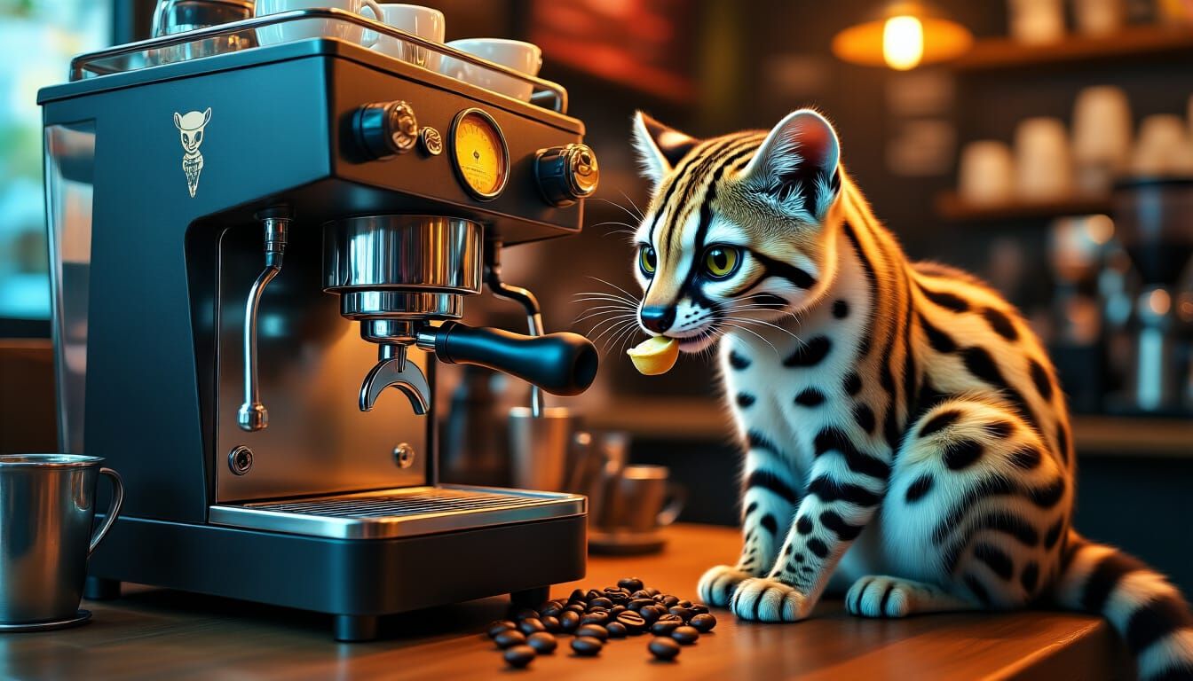Civet Cat in Hipster Coffee Shop: Surreal Art