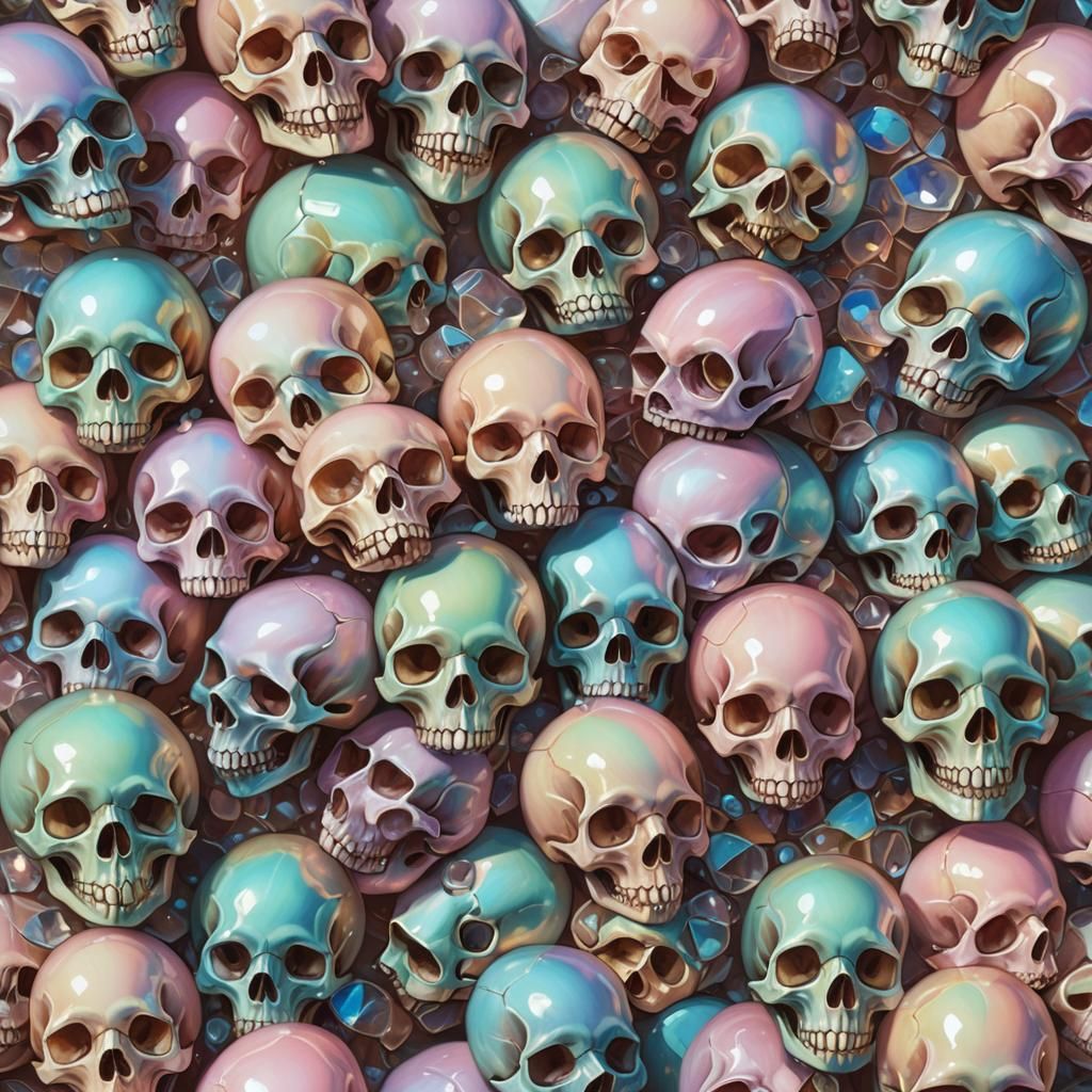 Iridescent Crystal Cat Skulls in Pastel Colors