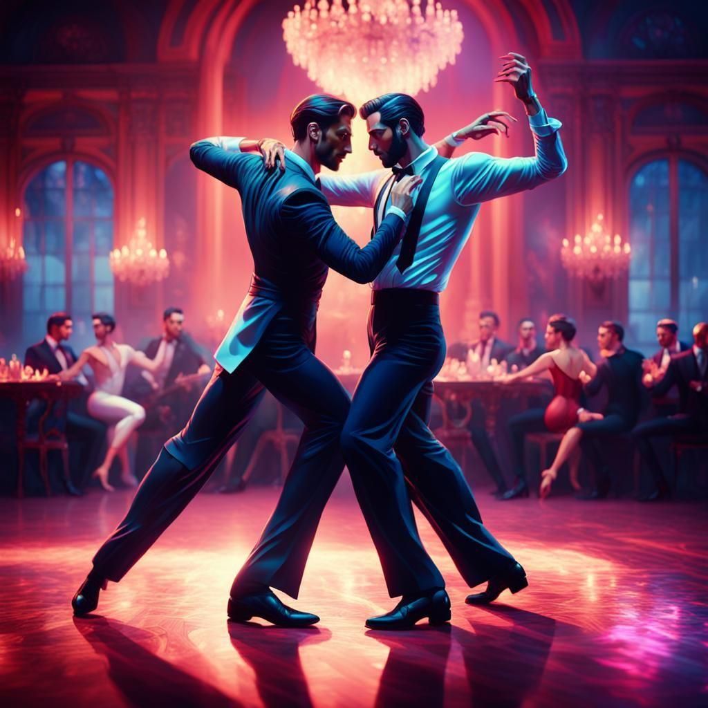 Argentine Tango Danced by Twin Men: Detailed Matte Painting