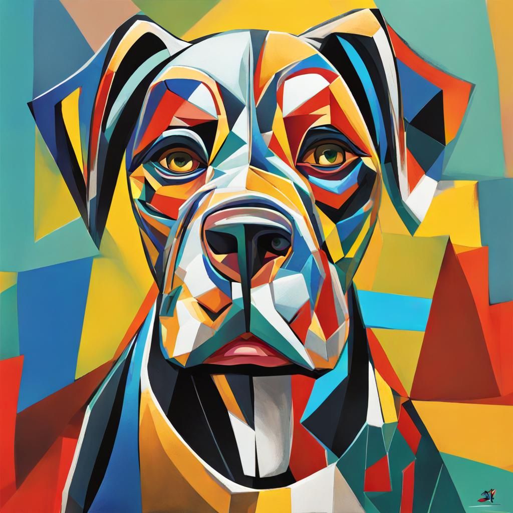 Cubist Dog Portrait in Detailed Splash Art Style