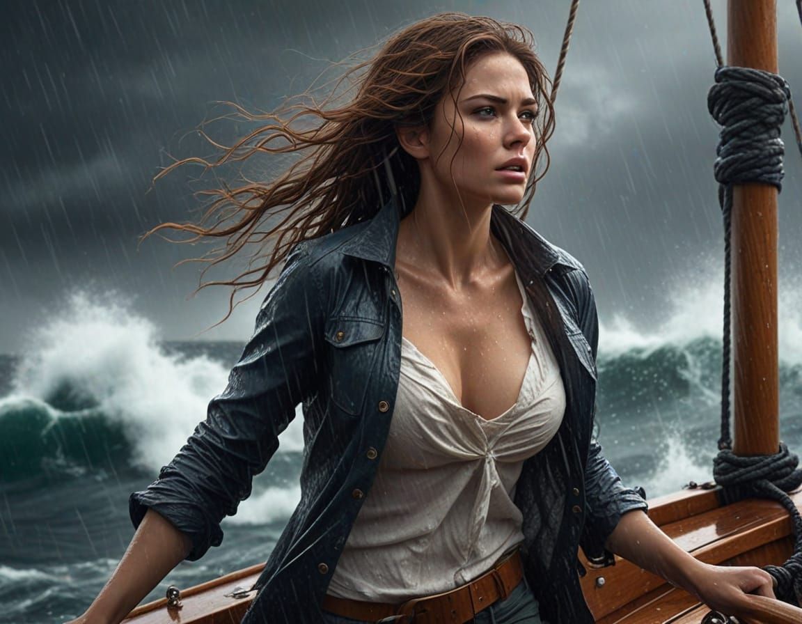 Woman in Peril on Stormy Seas