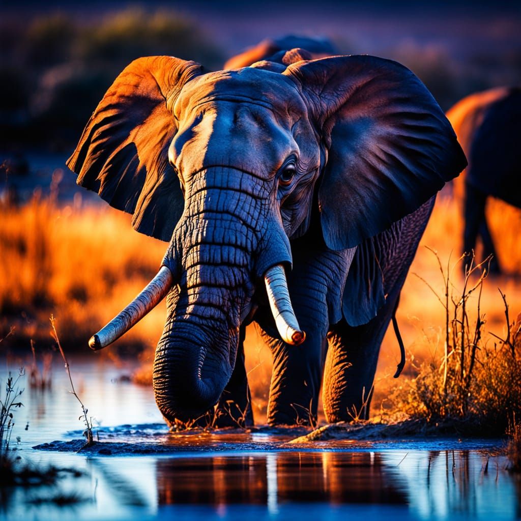 Elephant in Vibrant African Sunset