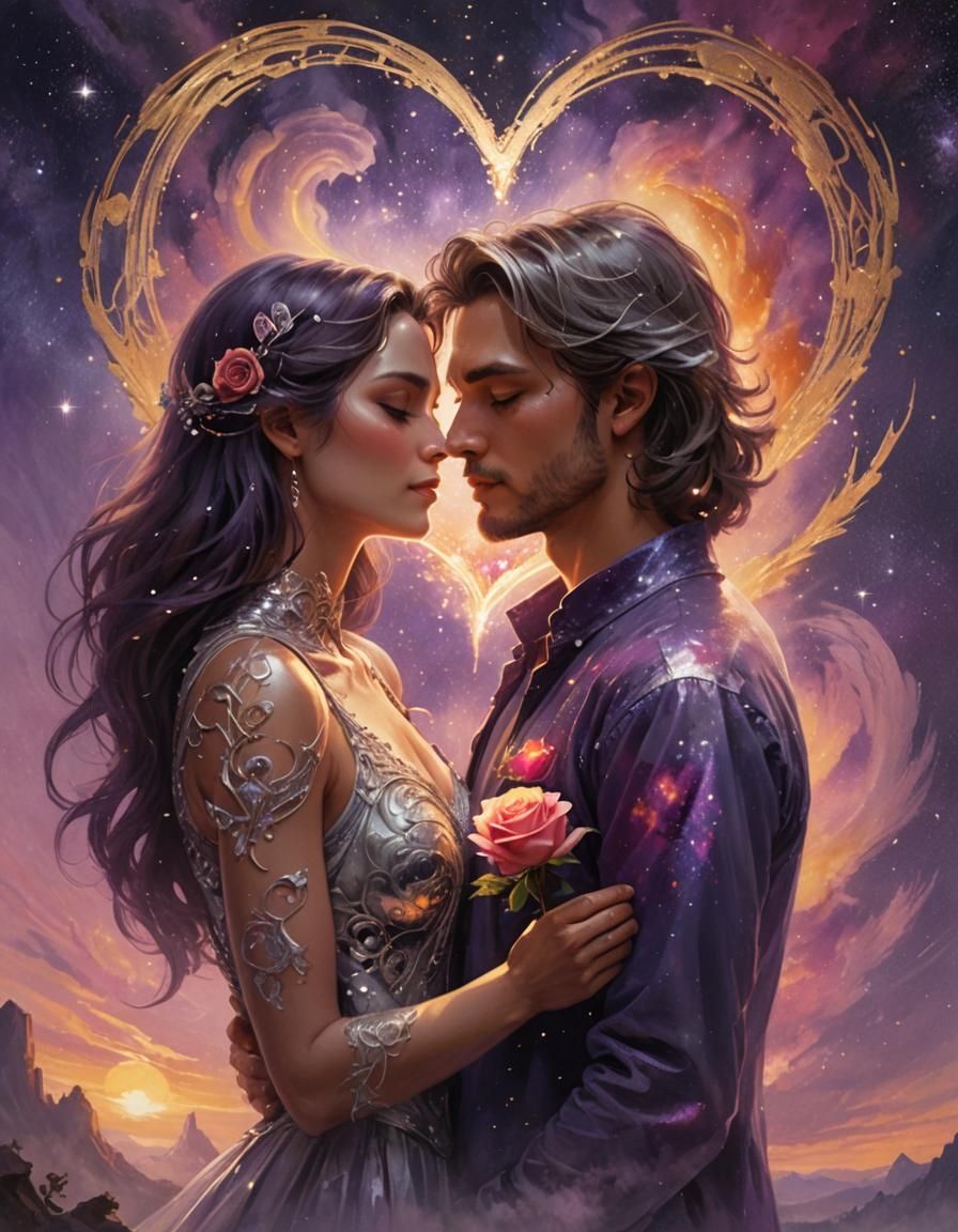 Romantic Couple Under Nebula in Concept Art