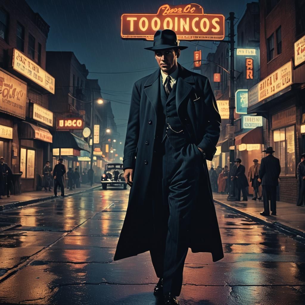 Pachuco in Zoot Suit at Night in Film Noir Style